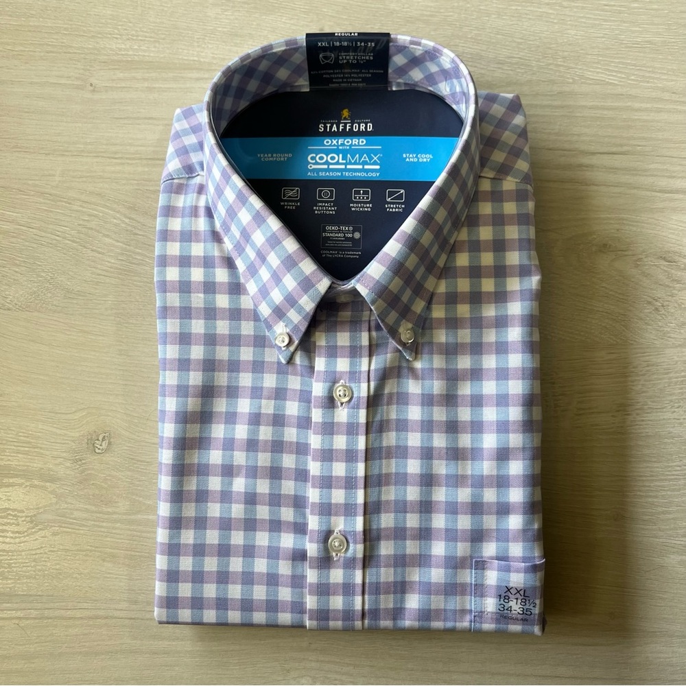 Stafford Oxford CoolMax Long Sleeve Dress Shirt Men’s XXL 18-18.5” collar